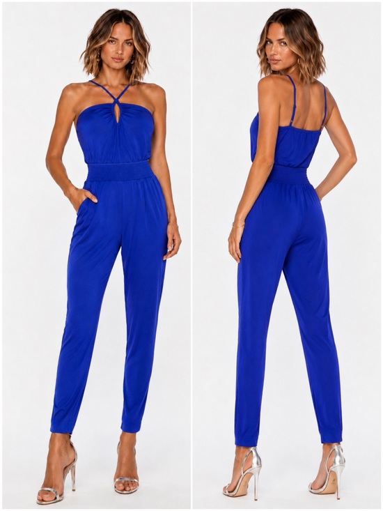 bebe Pants - 🇺🇸 Bebe Cobalt Blue Halter Jumpsuit 💙